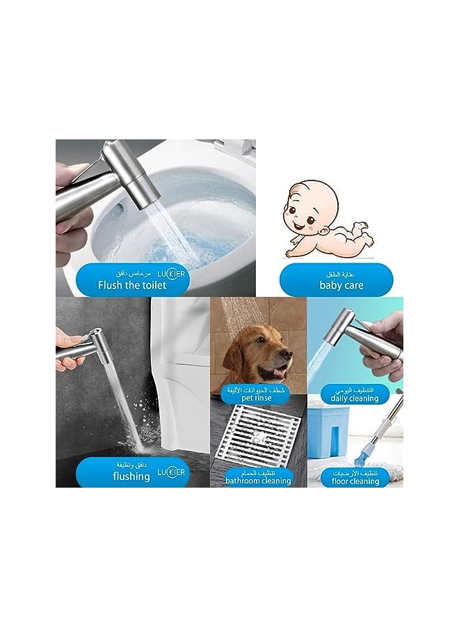 The Bros صنبور شطاف محمول للسفر من الفولاذ المقاوم للصدأ، تدفق مياه معزز، محول نحاسي كامل، خرطوم بطول 3 أمتار، قاعدتين، مجموعة محول الصنبور. مناسب للمنزل/الفندق/التخييم/النساء - Image 5