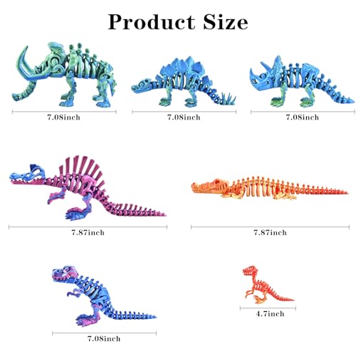 BUUFAN 7PCS 3D Printed Dinosaur Animal Figures Colorful Fidget Stress Relief Toys for Adults TRex Velociraptor Stegosaurus Set Home Office Desk Decor Unique Gift for Birthday or Holidays - Image 5