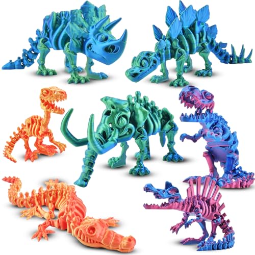 BUUFAN 7PCS 3D Printed Dinosaur Animal Figures Colorful Fidget Stress Relief Toys for Adults TRex Velociraptor Stegosaurus Set Home Office Desk Decor Unique Gift for Birthday or Holidays - Image 1