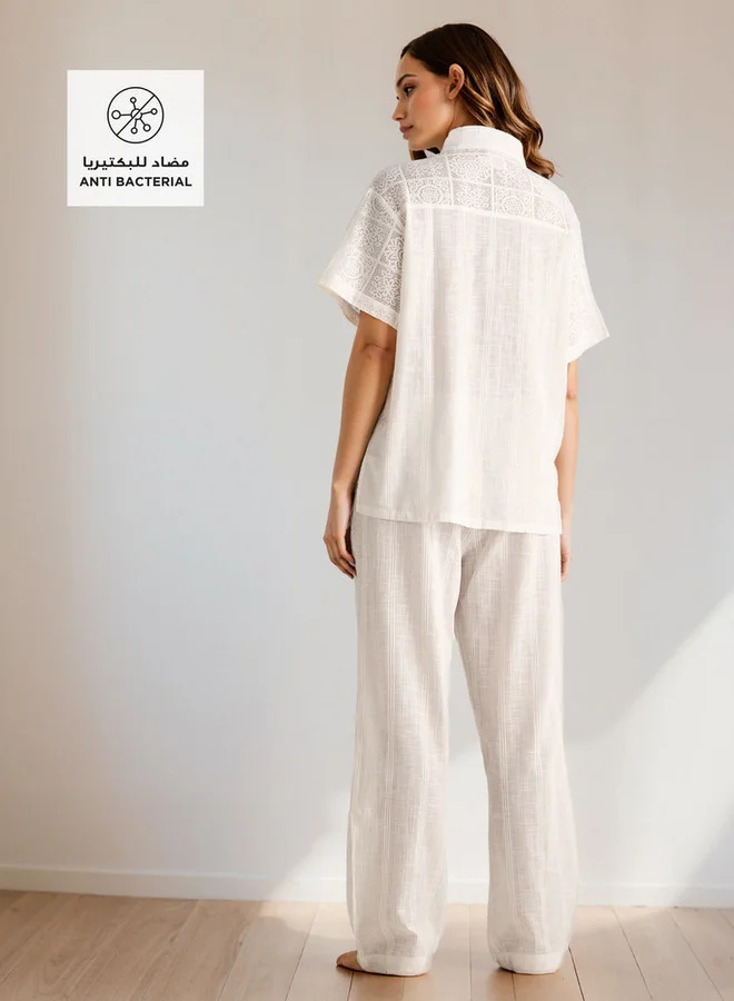 Splash FAV Crochet Detail Shirt and Pyjama Set