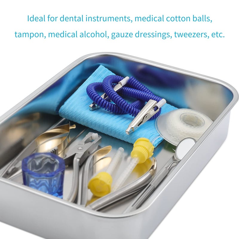 ANNWAH Medical Surgical Trays Stainless Steel Dental Instruments Tray Organizer Holder Sterilization Plate Trays Boxs with Lid & Handle Grip Large - Image 4