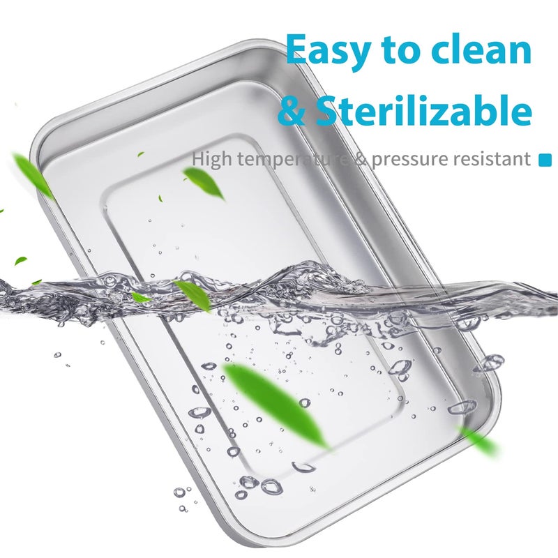 ANNWAH Medical Surgical Trays Stainless Steel Dental Instruments Tray Organizer Holder Sterilization Plate Trays Boxs with Lid & Handle Grip Large - Image 3