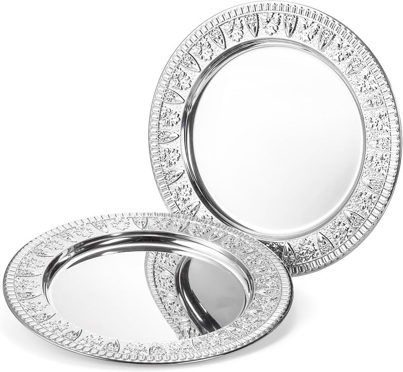 ZENFUN 6 Pack 12 Stainless Steel Charger Plates Round Metal Plates with Flower Pattern Large Serving Camping Plates for Home Kichten Banquets Parties Restaurants - Image 5