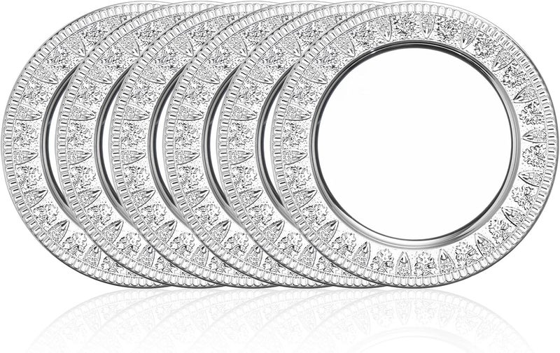 ZENFUN 6 Pack 12 Stainless Steel Charger Plates Round Metal Plates with Flower Pattern Large Serving Camping Plates for Home Kichten Banquets Parties Restaurants - Image 2