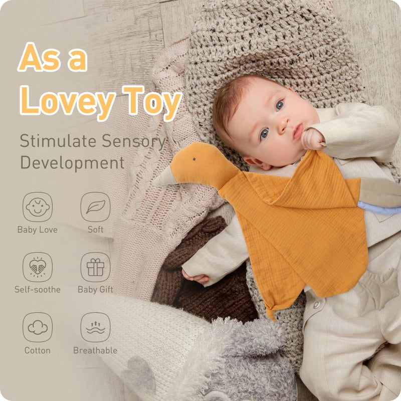 Knirose Premium Soft Muslin Cotton Newborn Baby Loveys Security Blanket Soft & Breathable with Tags, Goose Lovies for Baby New Born Boy Girl Unisex Baby Unique Neutral Presents for Babies Newborn Toddler - Image 3