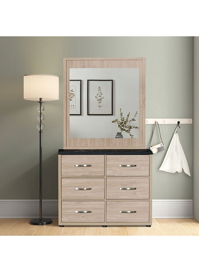 DANUBE HOME Bolivar 6 drawer Dresser With Mirror Durable Dressing Table | Vanity Table | Dressing Makeup | Desk With Storage Modern Design Bedroom Furniture L 40x100x180 cm V.Oak/Black faux marble  - Image 1