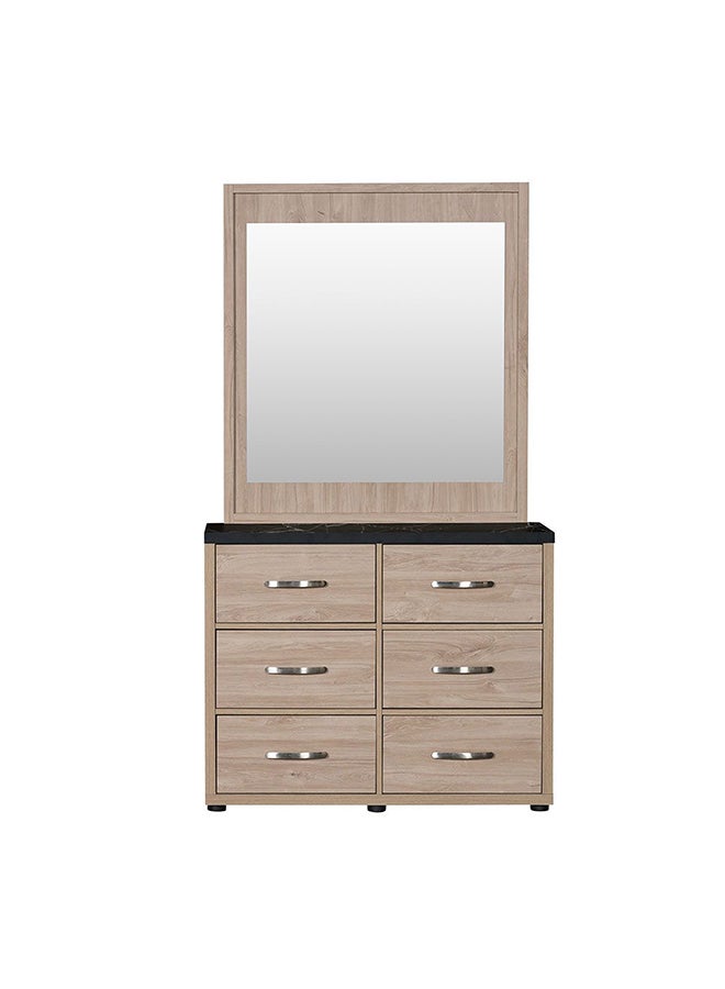 DANUBE HOME Bolivar 6 drawer Dresser With Mirror Durable Dressing Table | Vanity Table | Dressing Makeup | Desk With Storage Modern Design Bedroom Furniture L 40x100x180 cm V.Oak/Black faux marble  - Image 2