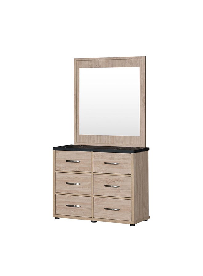 DANUBE HOME Bolivar 6 drawer Dresser With Mirror Durable Dressing Table | Vanity Table | Dressing Makeup | Desk With Storage Modern Design Bedroom Furniture L 40x100x180 cm V.Oak/Black faux marble  - Image 3