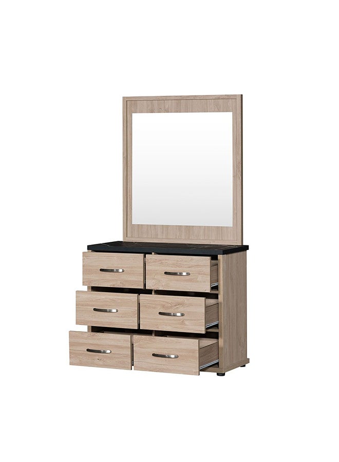 DANUBE HOME Bolivar 6 drawer Dresser With Mirror Durable Dressing Table | Vanity Table | Dressing Makeup | Desk With Storage Modern Design Bedroom Furniture L 40x100x180 cm V.Oak/Black faux marble  - Image 4