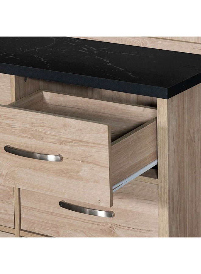 DANUBE HOME Bolivar 6 drawer Dresser With Mirror Durable Dressing Table | Vanity Table | Dressing Makeup | Desk With Storage Modern Design Bedroom Furniture L 40x100x180 cm V.Oak/Black faux marble  - Image 5
