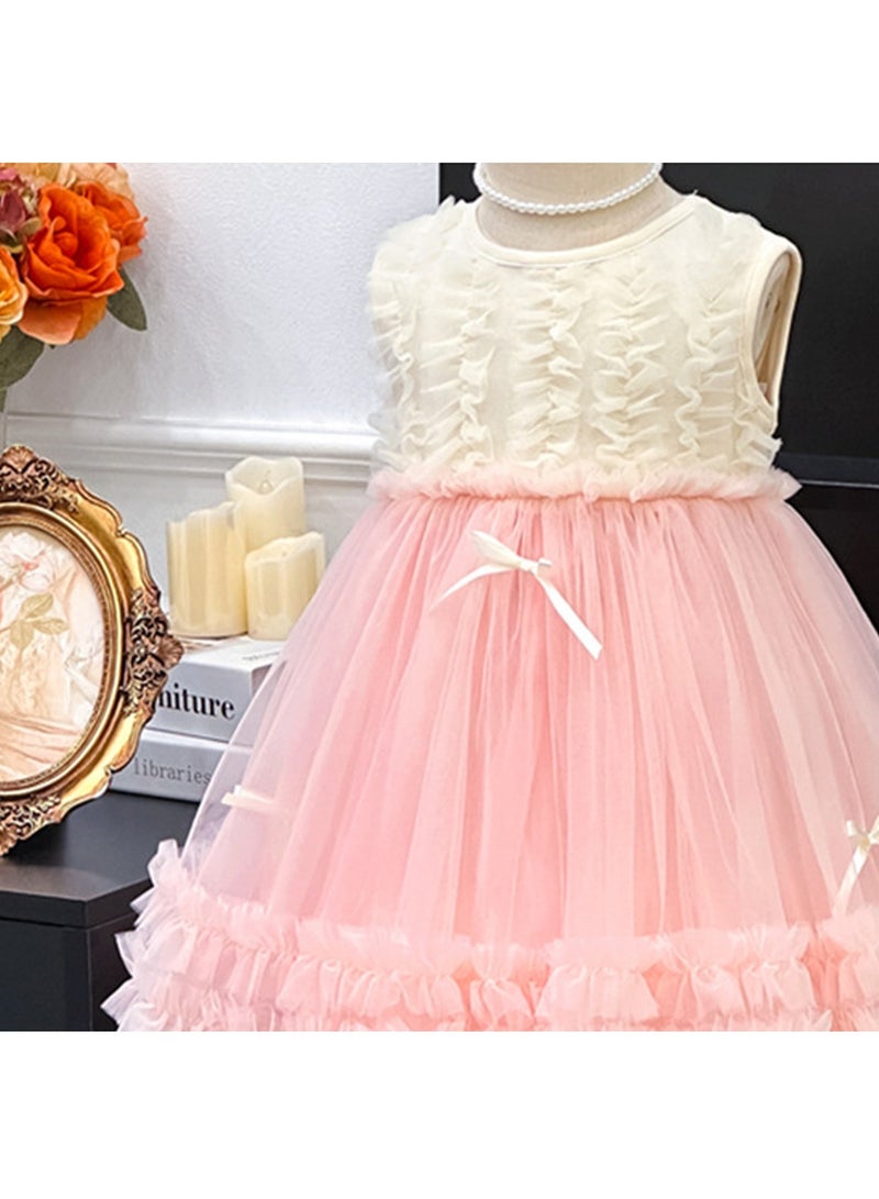 2-3Y Baby Girl Toddler Princess Dress, Sleeveless White and Pink Tulle Summer Outfit, Elegant Ruffle Bow Design, Perfect for Weddings, Eid, Birthday Parties and Family Gatherings, Fit for 90-100cm  - Image 4