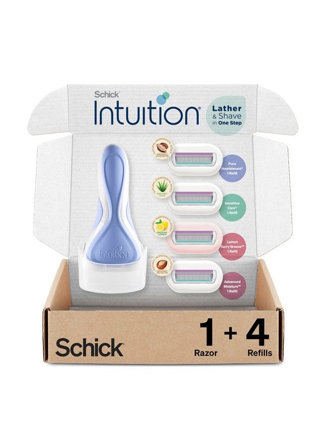 Intuition شفرات شِك للنساء مع 1 شفرة تغذية نقية و 4 عبوات شفرات إضافية تشمل: تغذية نقية، ترطيب متجدد، بشرة حساسة وعبوات ترطيب متقدمة - Image 1