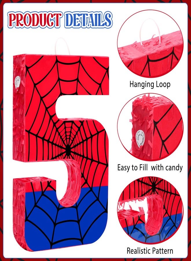 Simgoing Number 5 Spider Web Piñata Bundle with Blindfold Small Piñata Birthday Party Decoration for Mexican Fiesta Cinco De Mayo Anniversary Celebration Gift, 15.75 x 11 x 2.8 In(Red Blue) - Image 4
