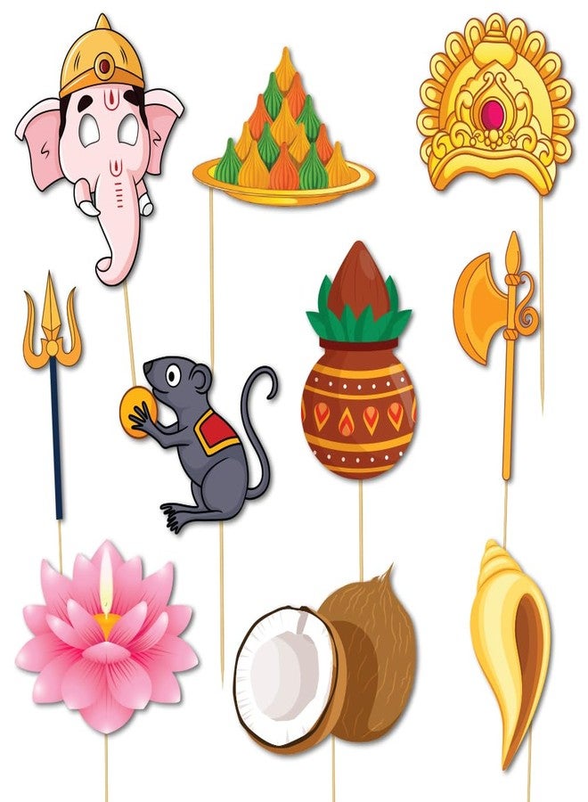 Festiko® Ganpati Bappa Morya Photobooth Props, Selfie Props For Ganesh Puja, Ganesh Chaturthi Decoration Combo - Image 1
