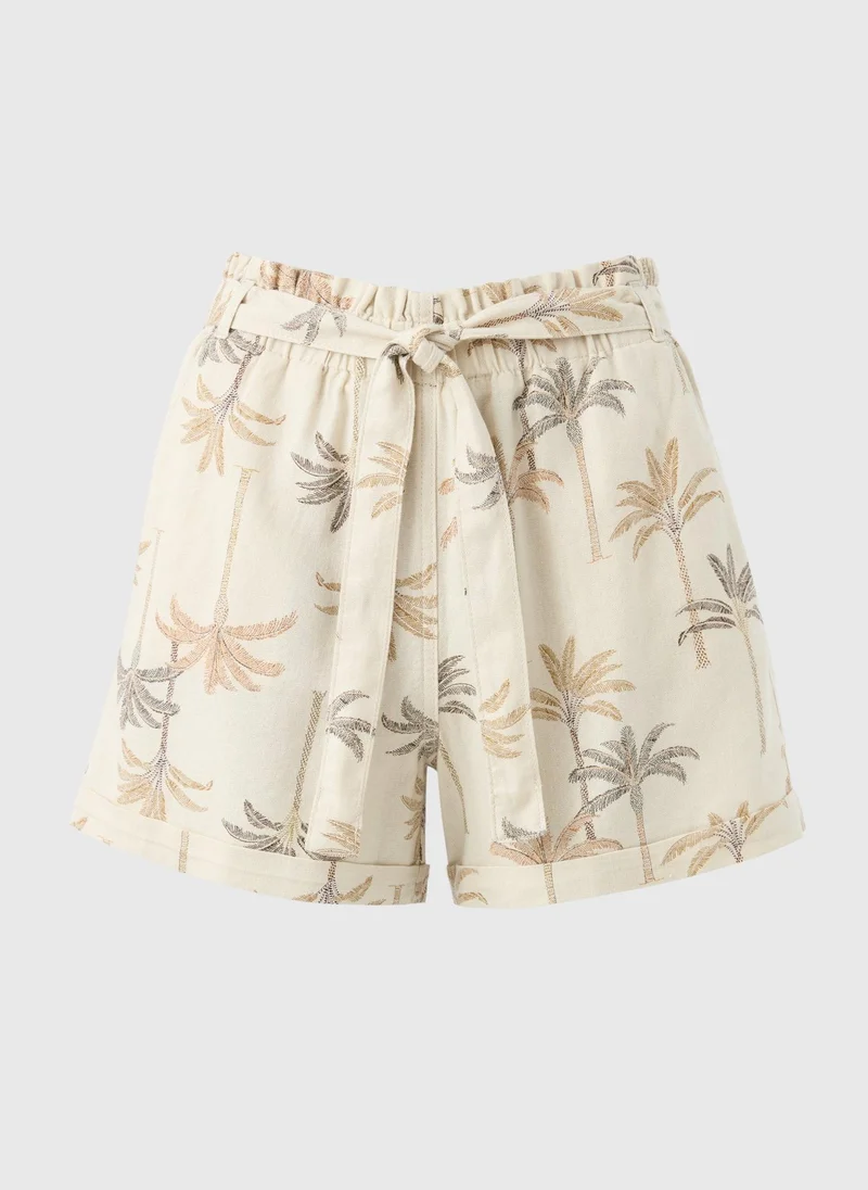 Matalan Natural Linen Blend Palm Print Shorts