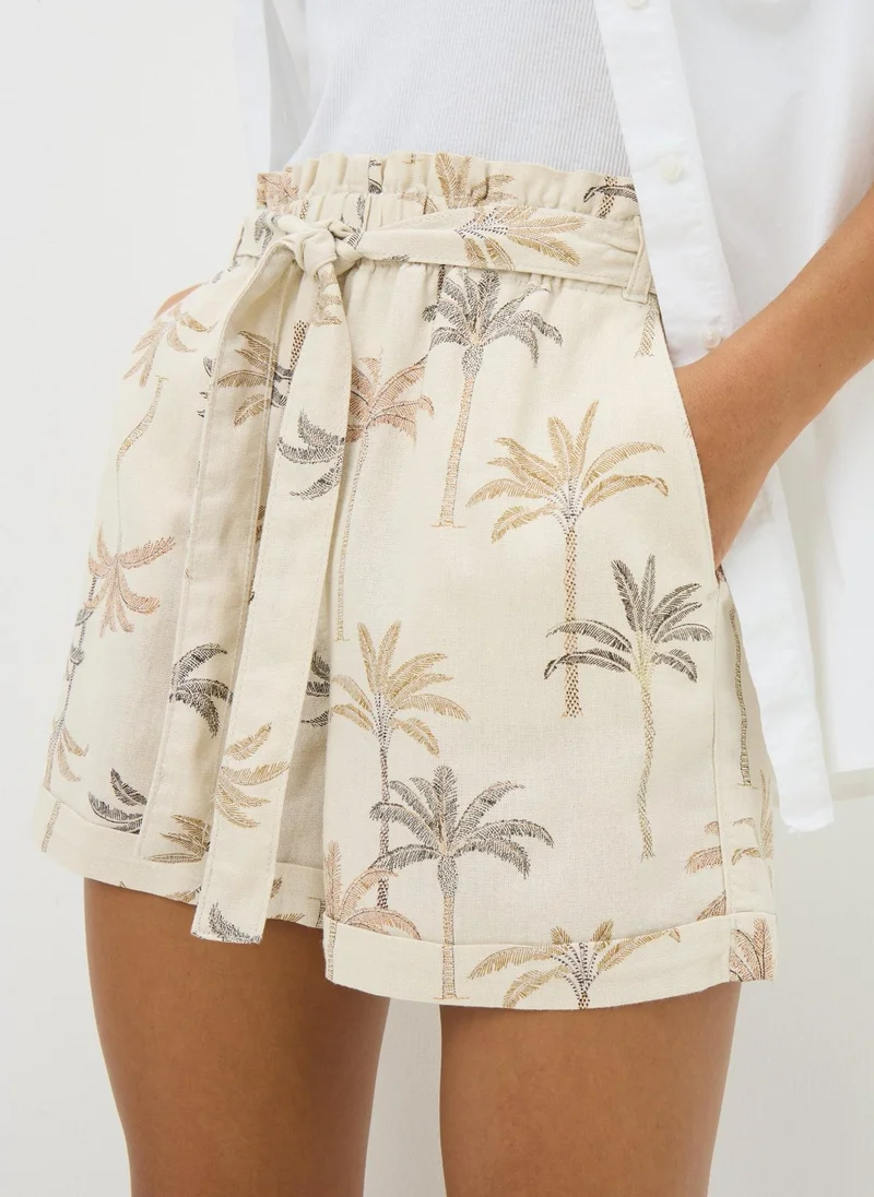 Matalan Natural Linen Blend Palm Print Shorts