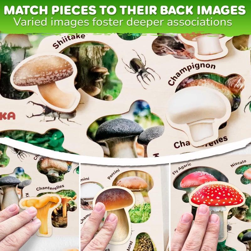 QUOKKA Wooden Puzzles for Toddlers 2-4 â€“ 3X Set Montessori Toys Puzzles for Kids Ages 3-5 â€“ Wood Educational Baby Game 12-18 Months â€“ Gift Learning Mushrooms Flowers Leaves for Boy & Girl 3-5 - Image 3