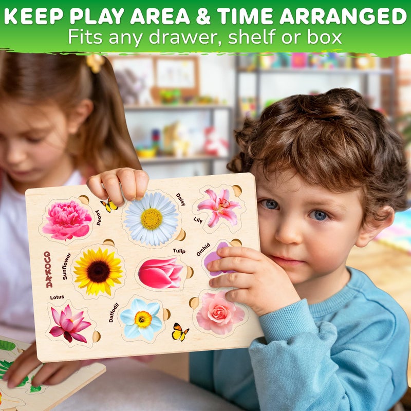QUOKKA Wooden Puzzles for Toddlers 2-4 â€“ 3X Set Montessori Toys Puzzles for Kids Ages 3-5 â€“ Wood Educational Baby Game 12-18 Months â€“ Gift Learning Mushrooms Flowers Leaves for Boy & Girl 3-5 - Image 5