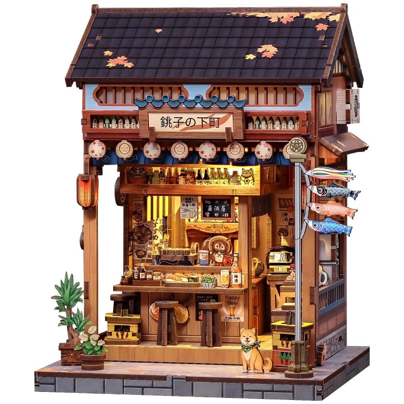 Fsolis Japanese Book Nook Kit - DIY Bookshelf Miniature Kit for Adults, Mini House Japan 3D Wooden Puzzles Adult Craft Bookish Gifts for Women Readers Book Lovers (Izaka-ya Kurosawa) - Image 1