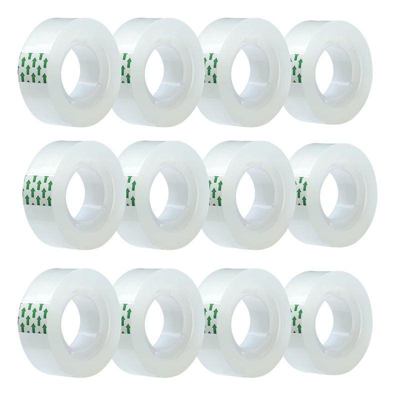 MJUNM Clear Tape Refills Rolls for Dispenser, Transparent Tape, 12 Rolls, 1 inch Core, 3/4 inch x 900 inches - Image 1