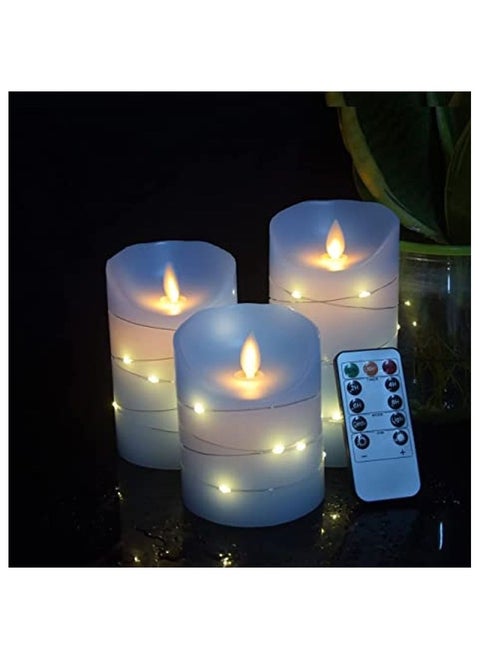 LED flameless Candle, with Embedded Starlight String, danip 5-Piece LED Candle, with 10-Key Remote Control, 24-Hour Timer Function, Dancing Flame, Real Wax, Battery-Powered