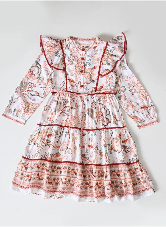 بيلا مودا Bella Moda Floral Print Ruffled Detail Knee-Length Dress