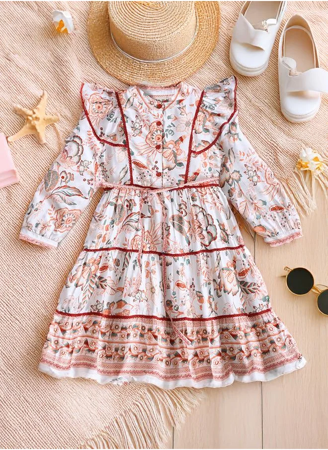 بيلا مودا Bella Moda Floral Print Ruffled Detail Knee-Length Dress