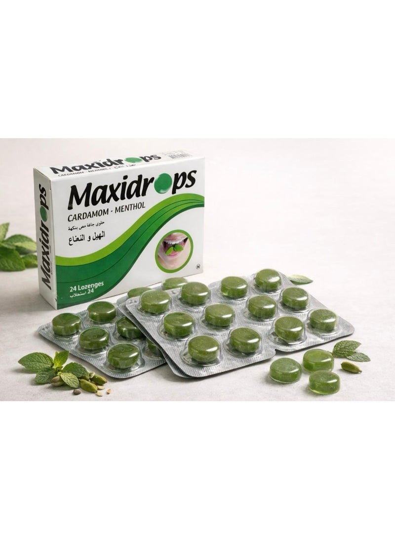 Maxidrops Cardamom & Mint Lozenges 24 Pieces - Image 1