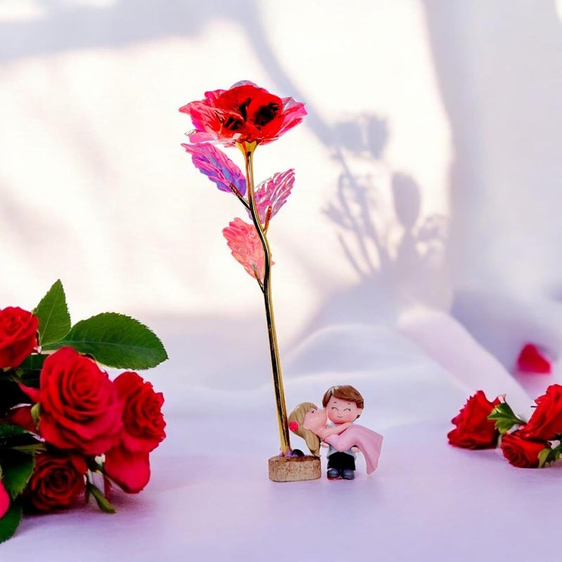 Chocozone 24K Red Rose Valentine Gift for Girlfriend Proposal Gifts Birthday Gift Valentine Gifts for Boyfriend Wife Boys Girls with Dancing Hug Couple Showpiece - Image 2