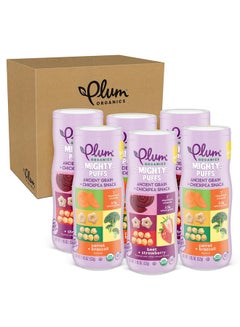 Plum Organics Plum Organics Mighty Puffs Organic Baby Food - Two Flavor Variety Pack - 1.85 oz Canister (Pack of 6) - Ancient Grains and Chickpea Snacks  - Image 1