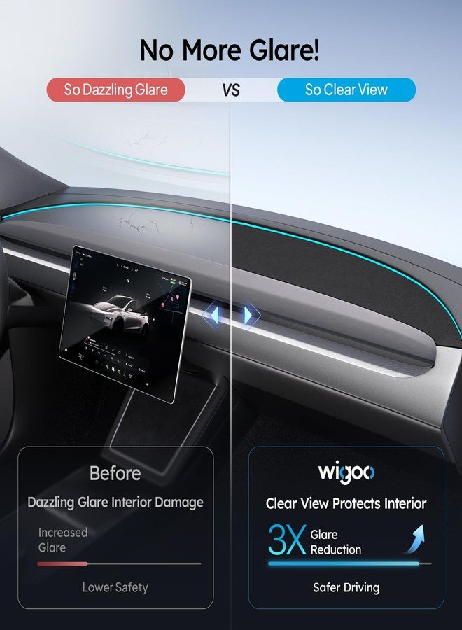 Wigoo 2025 New Model Y Juniper Accessories Dashboard Cover [Anti-Glare and Sun Protection] Suede Dash Mat for New Model Y Juniper(2025-2026), Model Y Juniper Accessories (Black) - Image 2