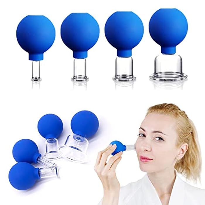 Vinban 4 PCS Glass Facial Cupping Set | Silicone Vacuum Suction | Cupping Massage Therapy | A Kit for Anti Cellulite, Anti Wrinkle and Instantly Ageless Skin | for Eyes, Face and Body - Image 1