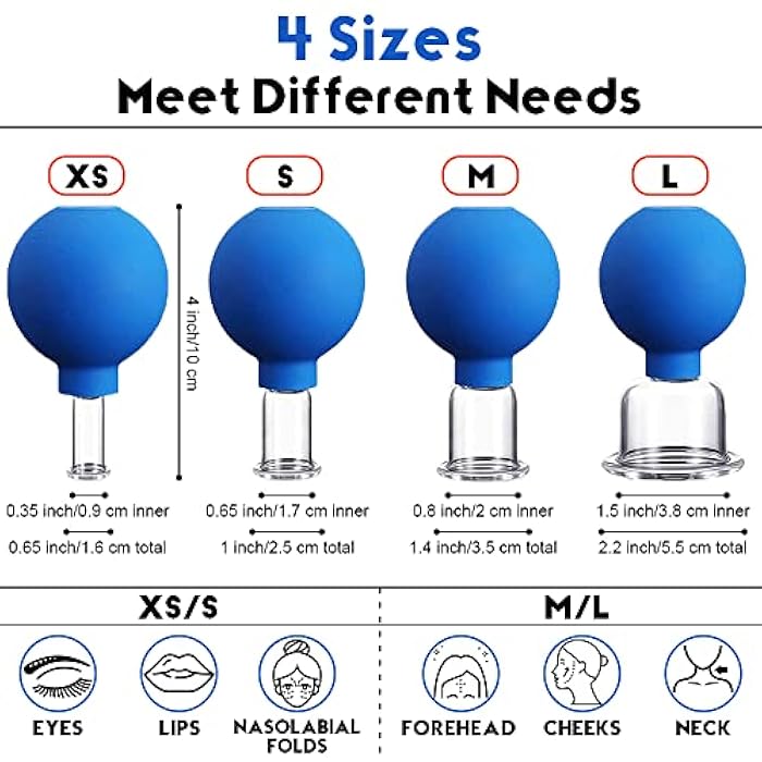 Vinban 4 PCS Glass Facial Cupping Set | Silicone Vacuum Suction | Cupping Massage Therapy | A Kit for Anti Cellulite, Anti Wrinkle and Instantly Ageless Skin | for Eyes, Face and Body - Image 5