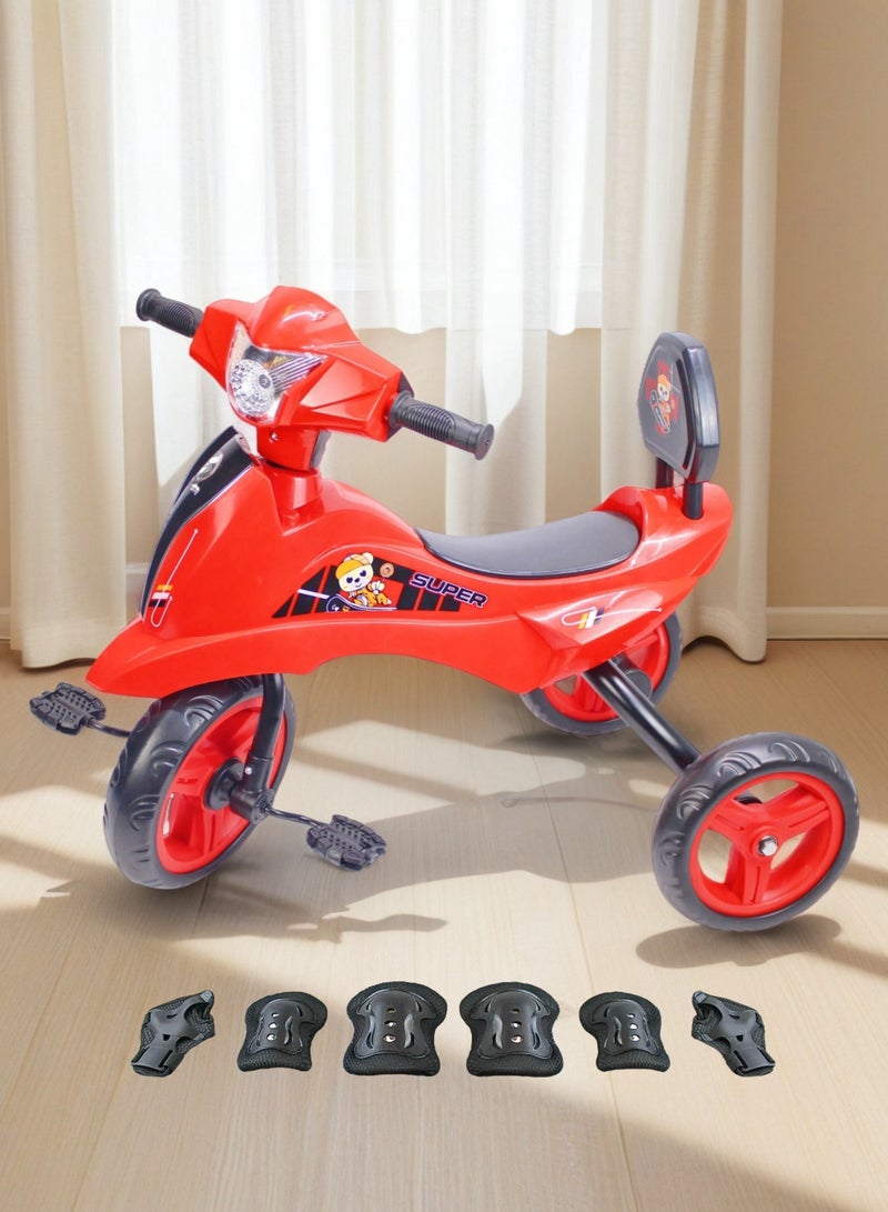 EASY FUTURE Include Protective Gear Set Package - Kids Tricycle with Light & Music Baby Bicycle Ride-On Toy Color Options: Blue, Red, Pink - Image 1
