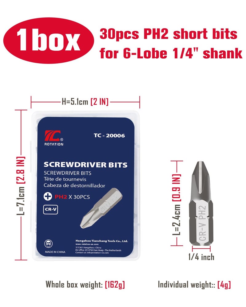 ROTATION 30-Piece Phillips #2 Bit Set PH2, Impact Grade, 1/4-inch Hex Shank, Chrome Vanadium Steel - Image 5