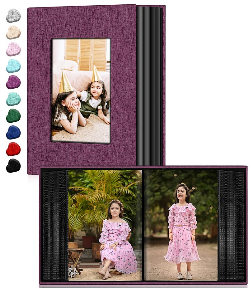 EJBLFE ألبوم Ejblfe Photo Photo 4x6 Cover Cover Cover Slide-It Photo Book يمكن أن يحتفظ بـ 100 صورة 4 × 6 مع 50 ورقة أسود لالتقاط عائلة عائلية وبيتشات العطلات (Dark Purple) - Image 1