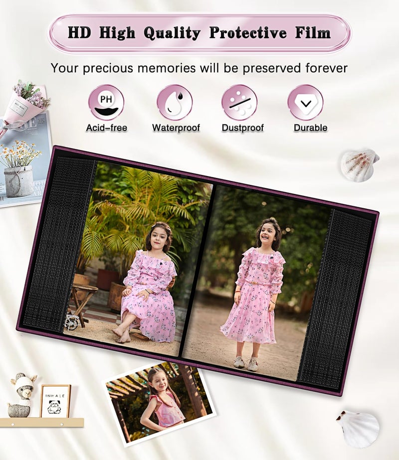 EJBLFE ألبوم Ejblfe Photo Photo 4x6 Cover Cover Cover Slide-It Photo Book يمكن أن يحتفظ بـ 100 صورة 4 × 6 مع 50 ورقة أسود لالتقاط عائلة عائلية وبيتشات العطلات (Dark Purple) - Image 4