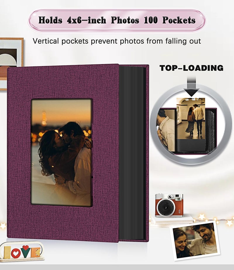EJBLFE ألبوم Ejblfe Photo Photo 4x6 Cover Cover Cover Slide-It Photo Book يمكن أن يحتفظ بـ 100 صورة 4 × 6 مع 50 ورقة أسود لالتقاط عائلة عائلية وبيتشات العطلات (Dark Purple) - Image 3