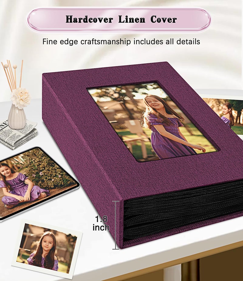 EJBLFE ألبوم Ejblfe Photo Photo 4x6 Cover Cover Cover Slide-It Photo Book يمكن أن يحتفظ بـ 100 صورة 4 × 6 مع 50 ورقة أسود لالتقاط عائلة عائلية وبيتشات العطلات (Dark Purple) - Image 5