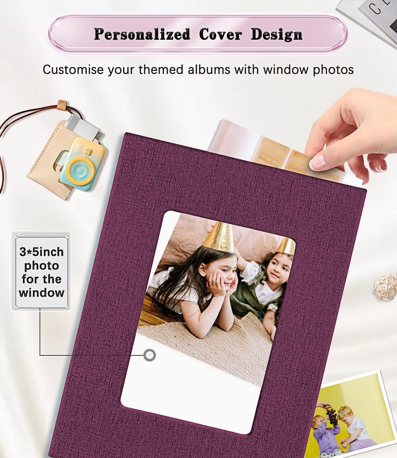 EJBLFE ألبوم Ejblfe Photo Photo 4x6 Cover Cover Cover Slide-It Photo Book يمكن أن يحتفظ بـ 100 صورة 4 × 6 مع 50 ورقة أسود لالتقاط عائلة عائلية وبيتشات العطلات (Dark Purple) - Image 2