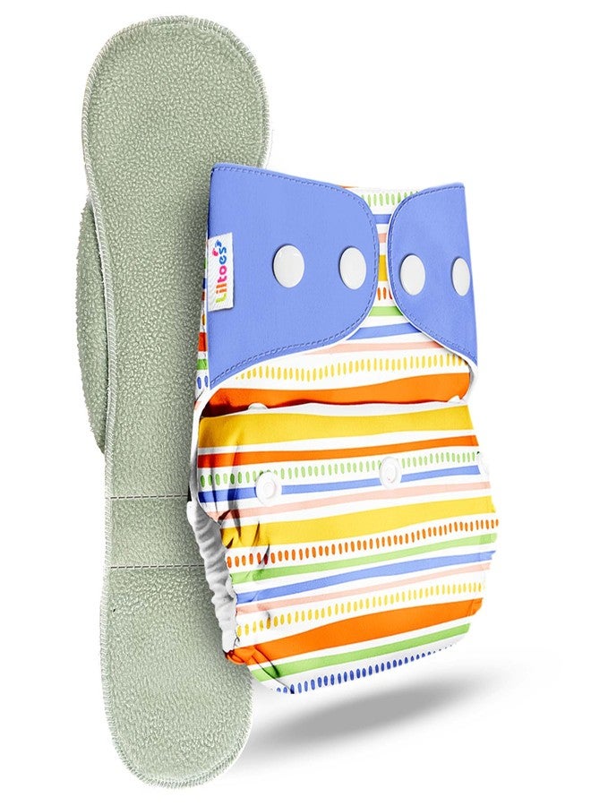 LILTOES Cloth Diapers For New Born Babies 0 to 3 Years | Freesize Adjustable and Reusable | Premium Cloth Nappies Pack of 1 (1 Cloth Diaper + 1 Insert) | (Jazzy Lines) - Image 1