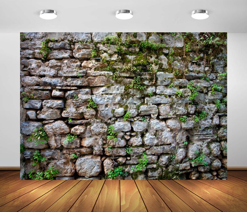 BELECO 7x5ft Fabric Vintage Brick Stone Wall Backdrop for Photography Overgrown Wall Ancient Rock Wall Textured Background Medieval Castle Stone Wall for Party Decorations Studio Booth Photo Props - Image 1