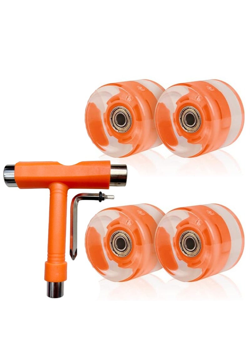 Generic 60x45MM 78A LED Light Skateboard Wheels With Bearings 4PCS With T-Tool, Orange  - Image 1