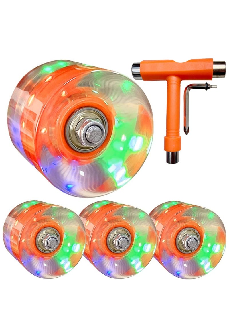 Generic 60x45MM 78A LED Light Skateboard Wheels With Bearings 4PCS With T-Tool, Orange  - Image 2