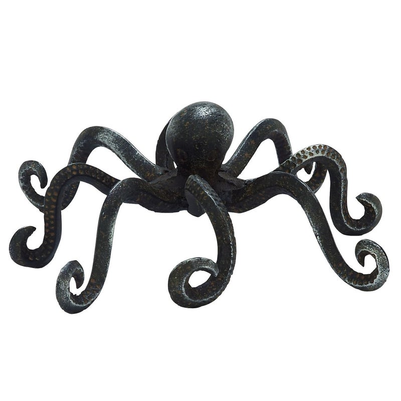 Deco 79 Metal Octopus Decorative Sculpture Home Decor Statue with Long Tentacles and Suctions Detailing, Accent Figurine 12" x 9" x 4", Black - Image 1