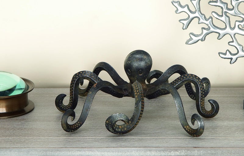 Deco 79 Metal Octopus Decorative Sculpture Home Decor Statue with Long Tentacles and Suctions Detailing, Accent Figurine 12" x 9" x 4", Black - Image 3