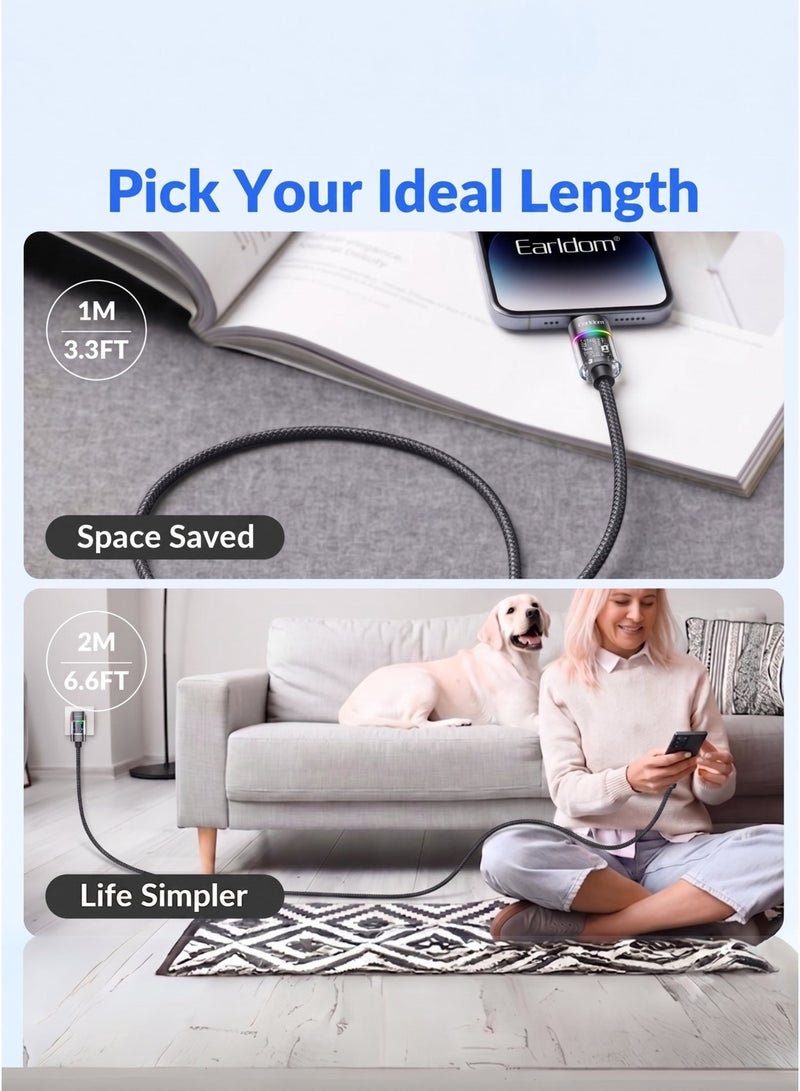 أيرلدوم كابل شحن سريع Earldom بقوة 60 واط من نوع USB-C إلى USB-C بتقنية PD 3.0 ونقل بيانات بسرعة 480 ميجابت في الثانية، بطول متر واحد، مصنوع من طبقتين من النايلون المضفر، مزود بشريحة E-Marker ومؤشر LED، متوافق مع سلسلة iPhone 15، وSamsung Galaxy، وiPad، وMacBook، وأجهزة الكمبيوتر المحمولة، وأجهزة USB-C، باللون الأسود. - Image 2