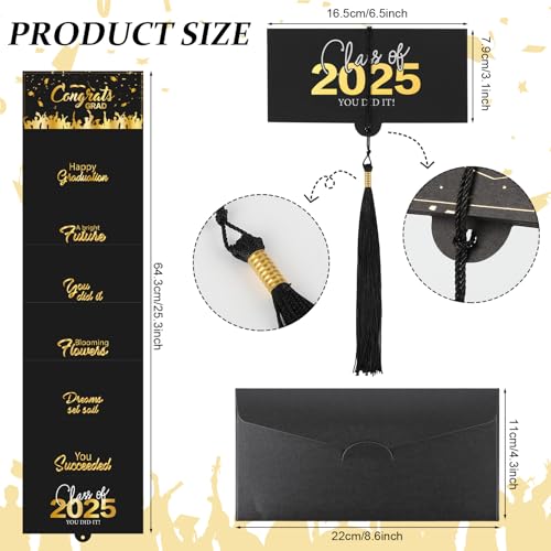 Hedeey 2025 Graduation Money Cards with Envelope, Graduation Gift Card Money Holder 2025, Graduation Money Holder for Cash for College High School Graduation Party (Black Gold) - Image 2