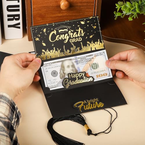 Hedeey 2025 Graduation Money Cards with Envelope, Graduation Gift Card Money Holder 2025, Graduation Money Holder for Cash for College High School Graduation Party (Black Gold) - Image 4