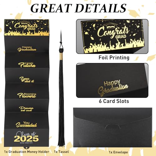Hedeey 2025 Graduation Money Cards with Envelope, Graduation Gift Card Money Holder 2025, Graduation Money Holder for Cash for College High School Graduation Party (Black Gold) - Image 3